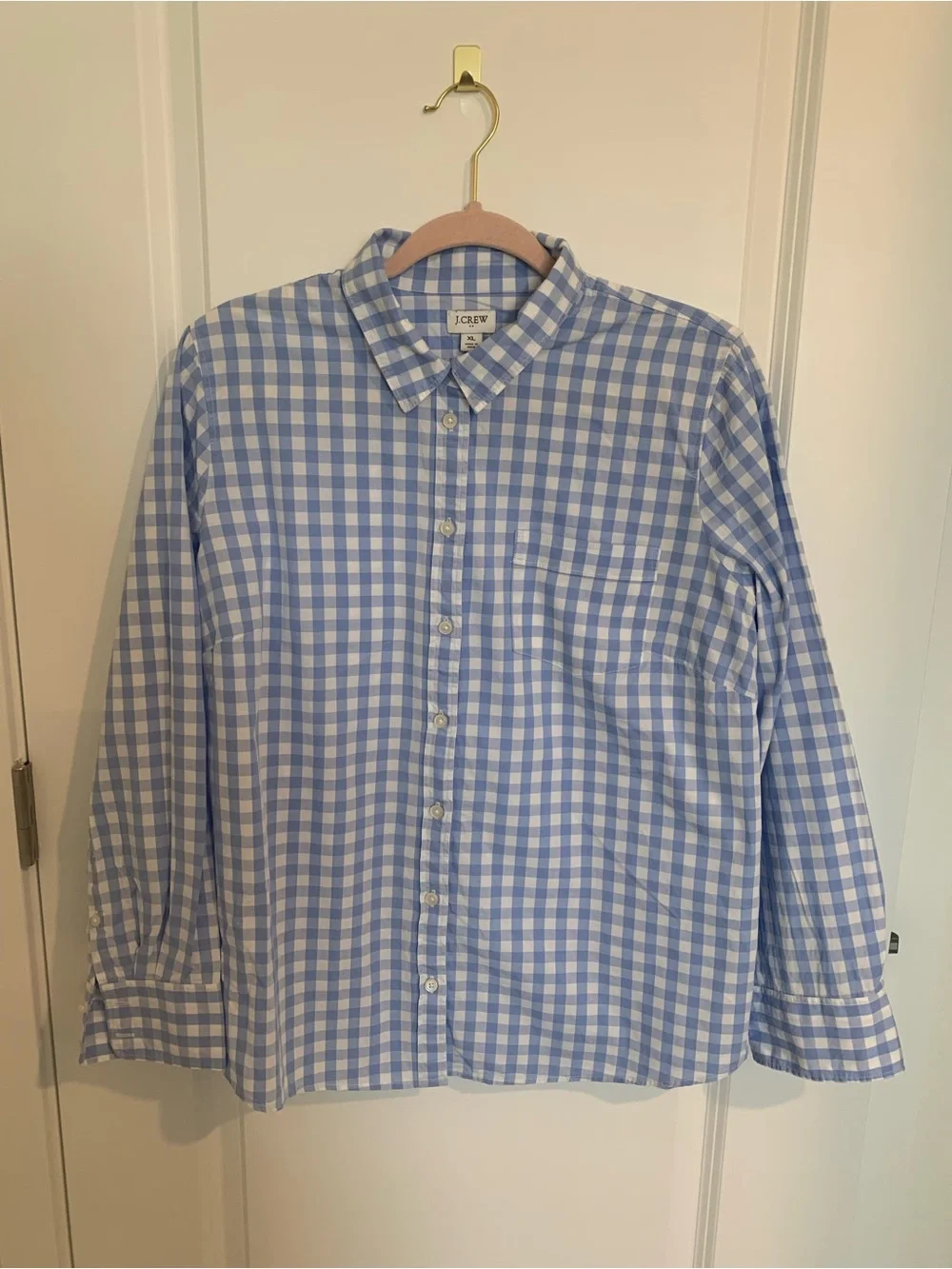 J. Crew Blue and White Gingham Button-Down Shirt